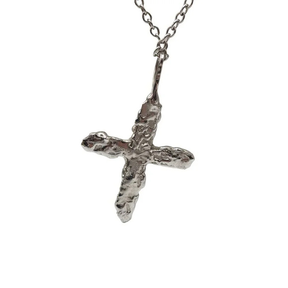 Amethyst Gemstone DENMARK Cross Large Pendant Chain Necklace Silver Tone Vintage - Picture 3 of 9